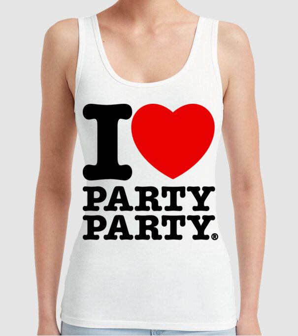 I love party party model alb pe tricou