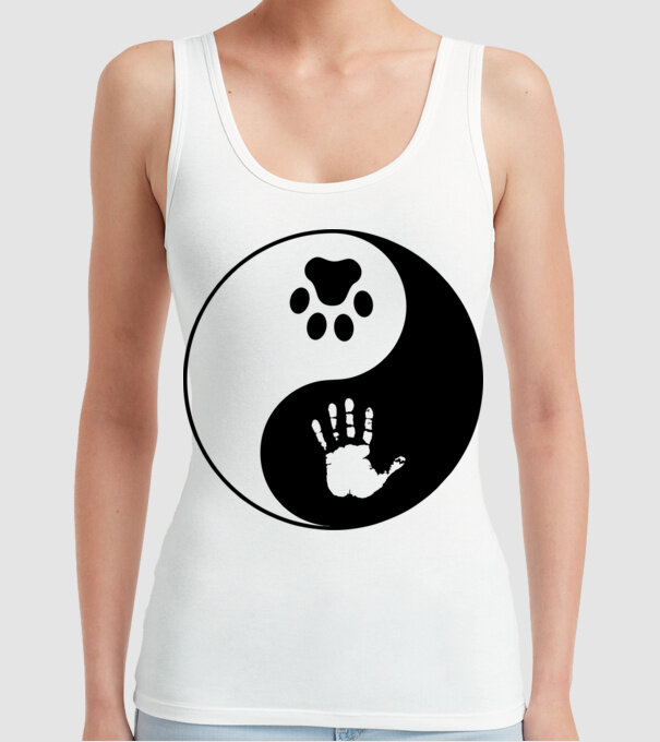 Yin-Yang Dog model alb pe tricou
