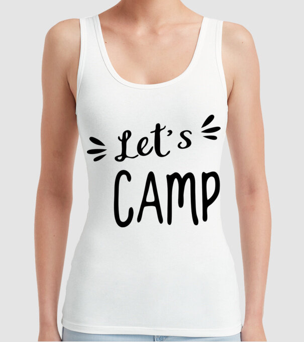 'Let''s camp' model alb pe tricou