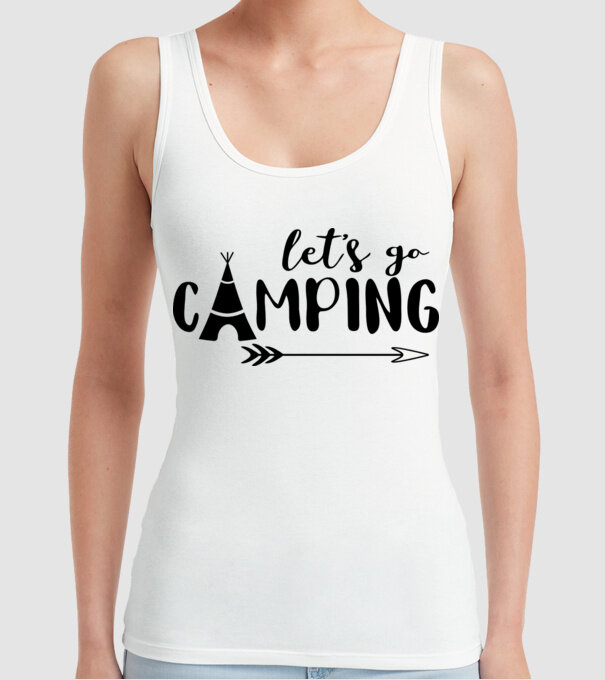 'Let''s go camping' model alb pe tricou