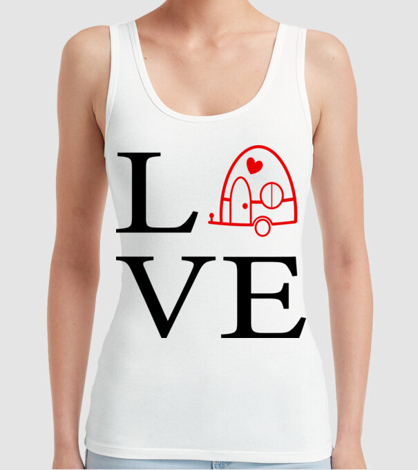 Love camping model alb pe tricou