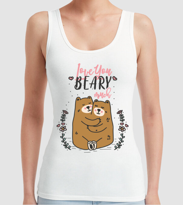 LoveU BEARY much model alb pe tricou
