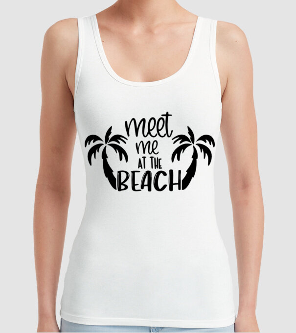 Meet me at the beach model alb pe tricou