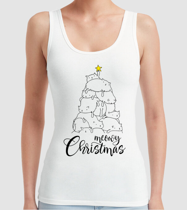 Meowy Christmas model alb pe tricou