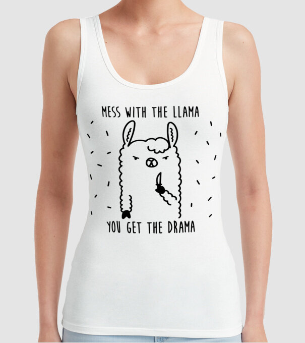 Mess with the lama model alb pe tricou
