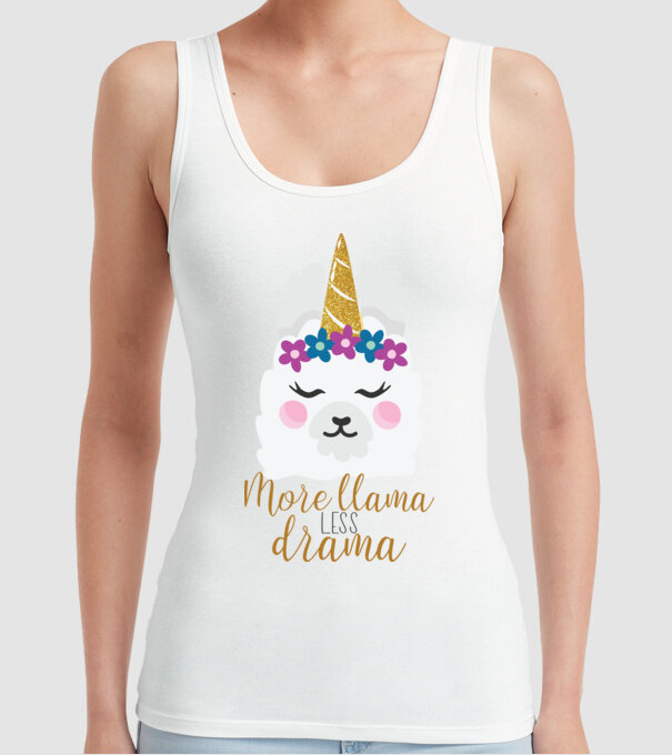 More Llama less drama model alb pe tricou