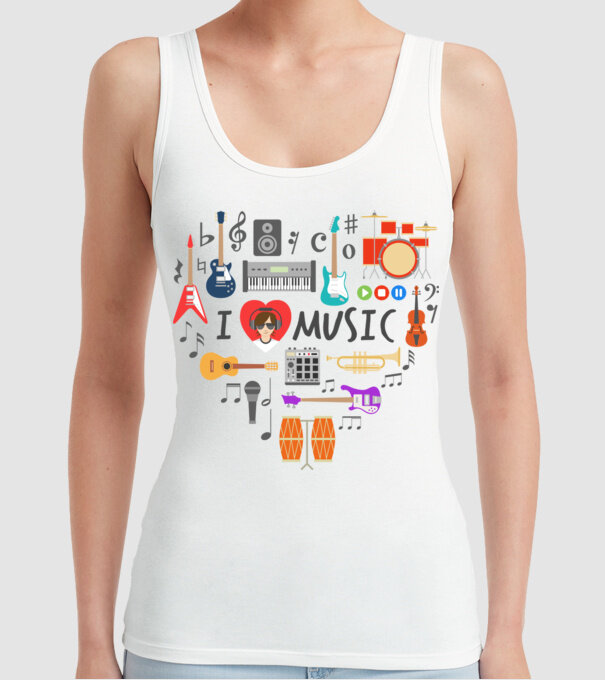 music heart model alb pe tricou