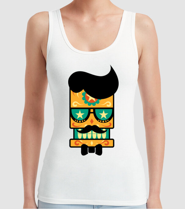 Mustache model alb pe tricou