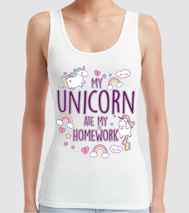 My unicorn ate my homework model alb pe tricou