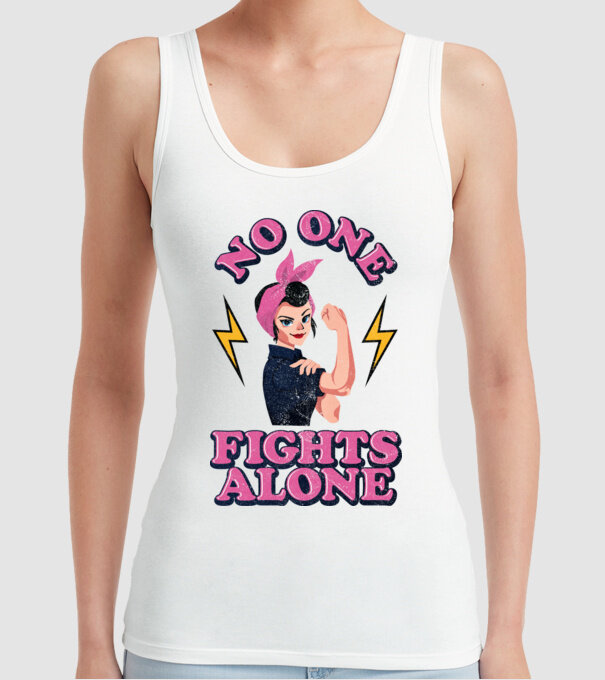 No one fights alone pinup texture model alb pe tricou