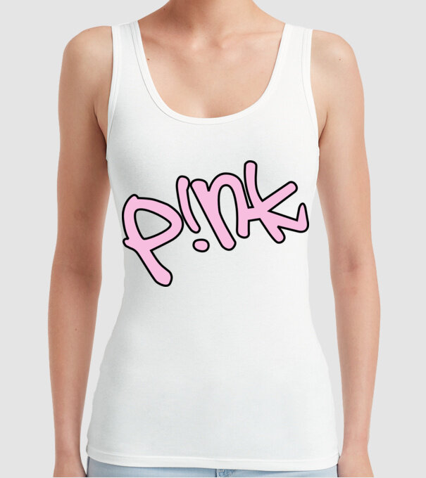PINK model alb pe tricou