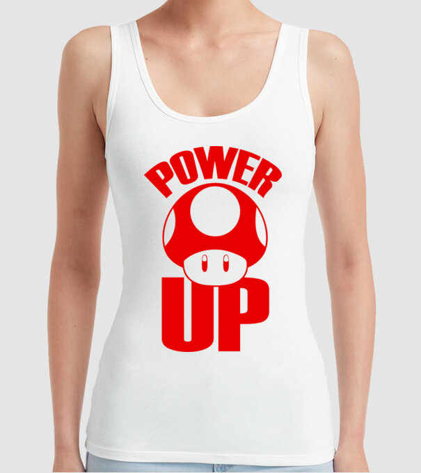 Power up model alb pe tricou