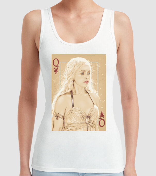 Queen Card model alb pe tricou