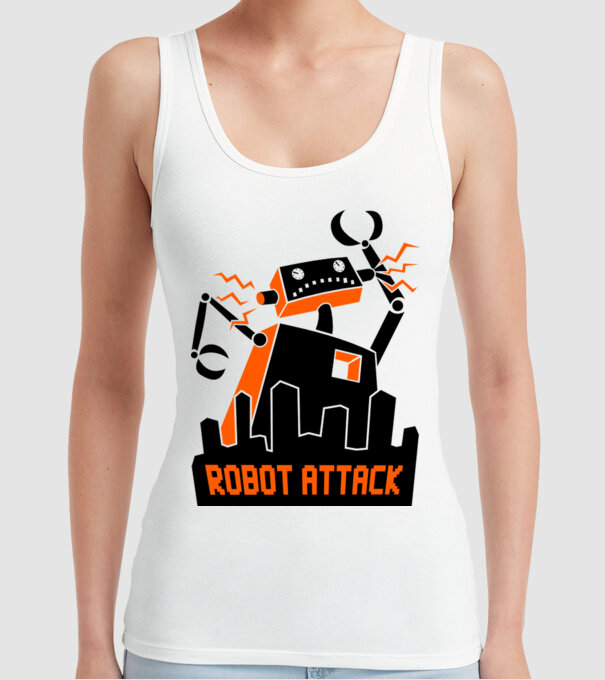 Robot Attack model alb pe tricou
