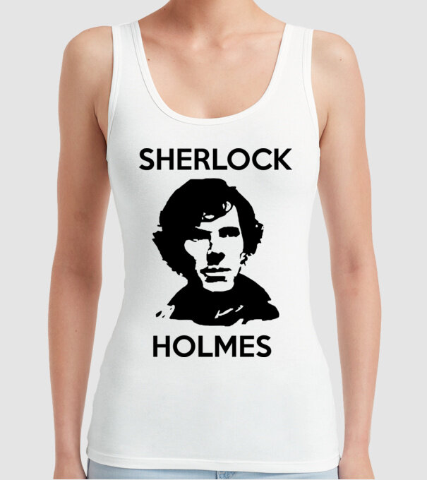 Sherlock model alb pe tricou