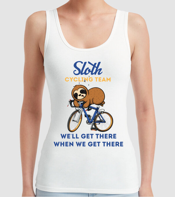 Sloth cycling team model alb pe tricou