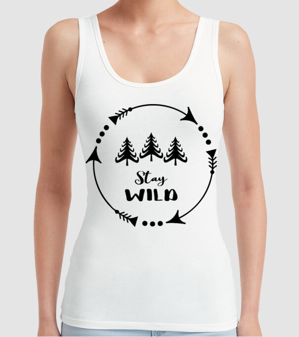 Stay wild arrows circle model alb pe tricou