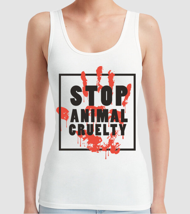 Stop animal cruelty model alb pe tricou