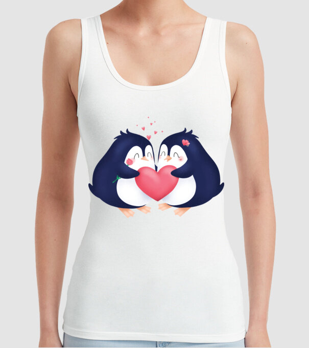 PINGUIN ÎNDRĂGOSTIT model alb pe tricou