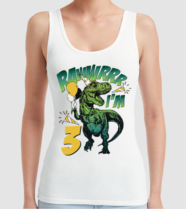 'Birthday Dinosaur rawww i''m 3' model alb pe tricou