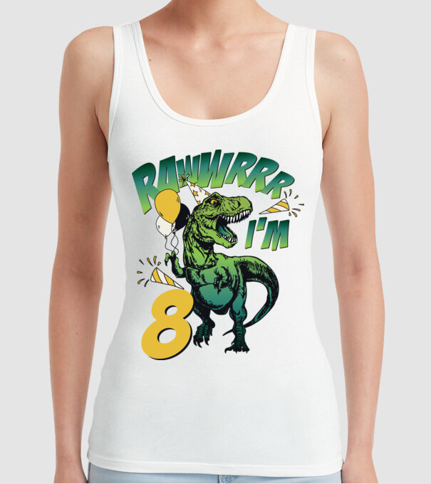 'Birthday Dinosaur rawww i''m 8' model alb pe tricou