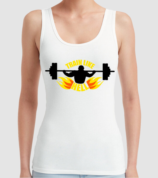 Train like hell model alb pe tricou