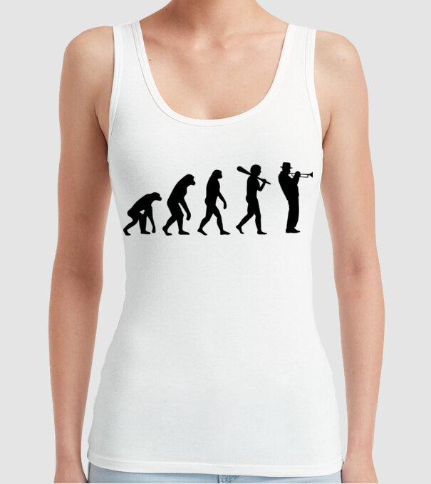 Trombitás evolúció model alb pe tricou