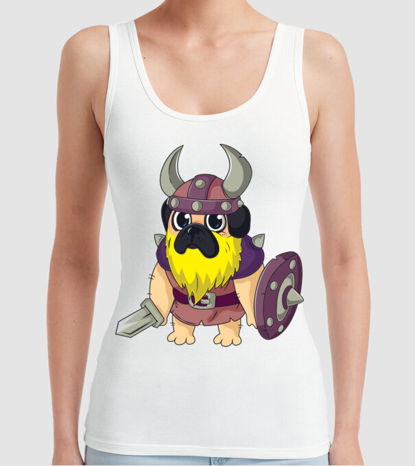 Mops Viking model alb pe tricou