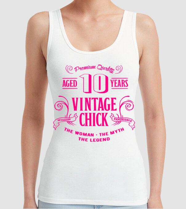 Vintage Chick - 10 model alb pe tricou