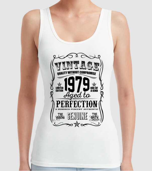 Vintage perfection 1979 model alb pe tricou