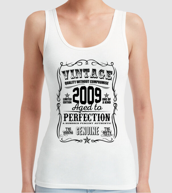 Vintage perfection 2009 model alb pe tricou