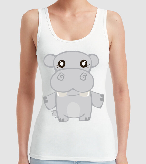 Hipopotam model alb pe tricou