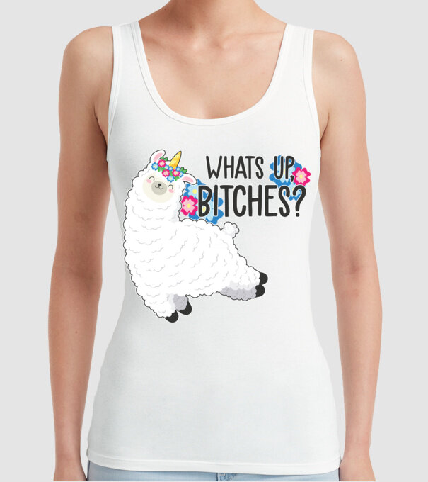 Whatsup bitches model alb pe tricou