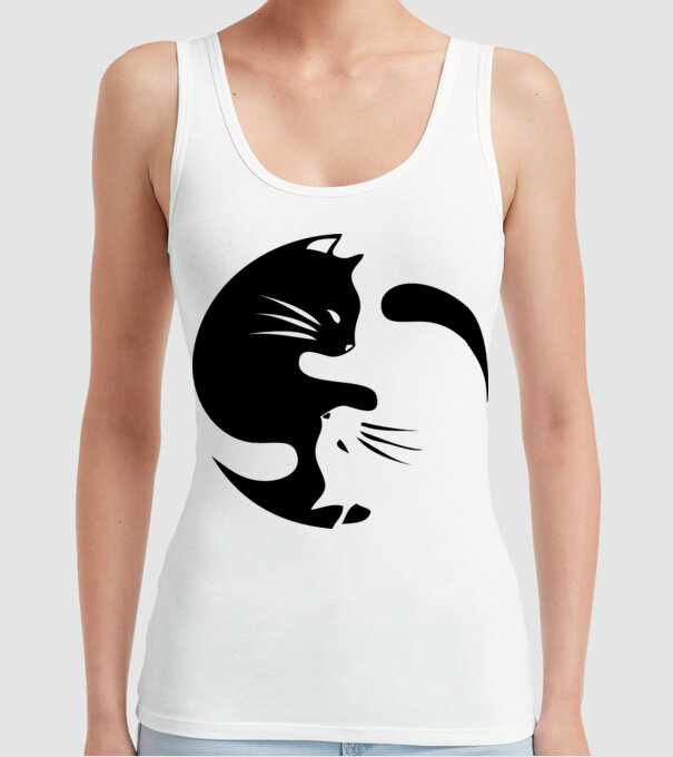 Yin Yang Pisică model alb pe tricou