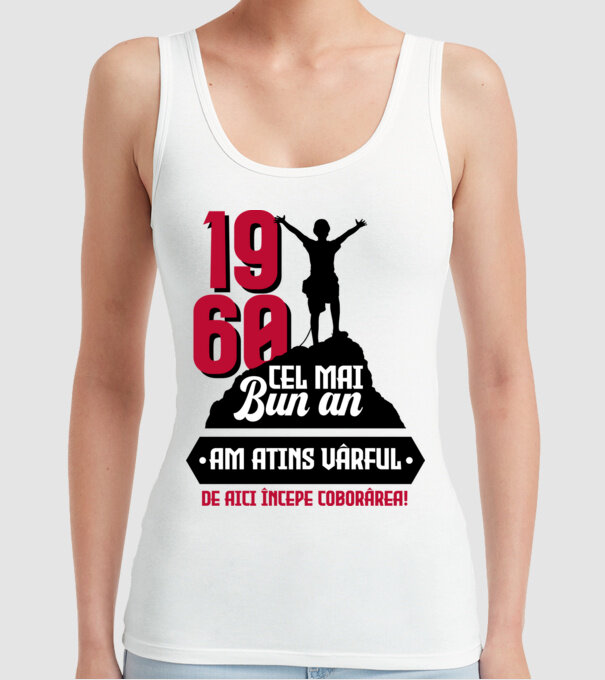 1960 cel mai bun an. Am atins vârful, de aici începe coborârea. model alb pe tricou