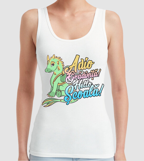 Adio grădiniță! Hello școală! model alb pe tricou