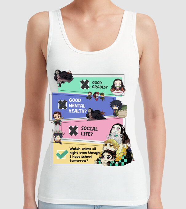 Anime check Demon Slayer model alb pe tricou