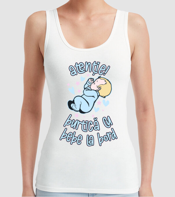 atenție! burtică cu bebe la bord model alb pe tricou