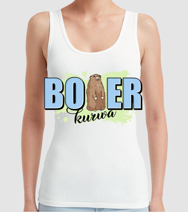 Bober Kurwa model alb pe tricou