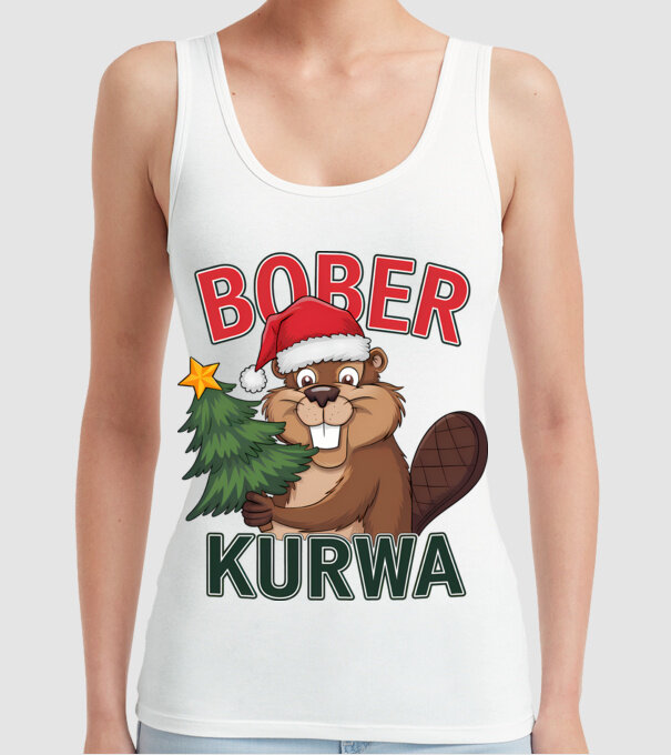 Bober kurwa Christmas model alb pe tricou