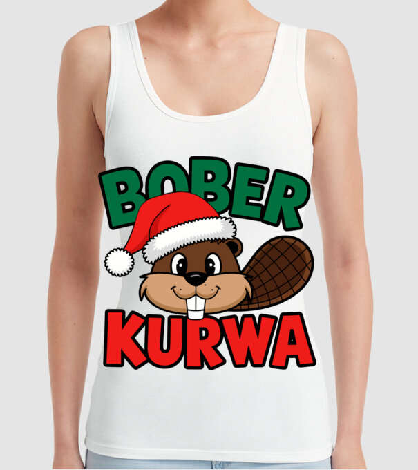 Bober kurwa xmas model alb pe tricou