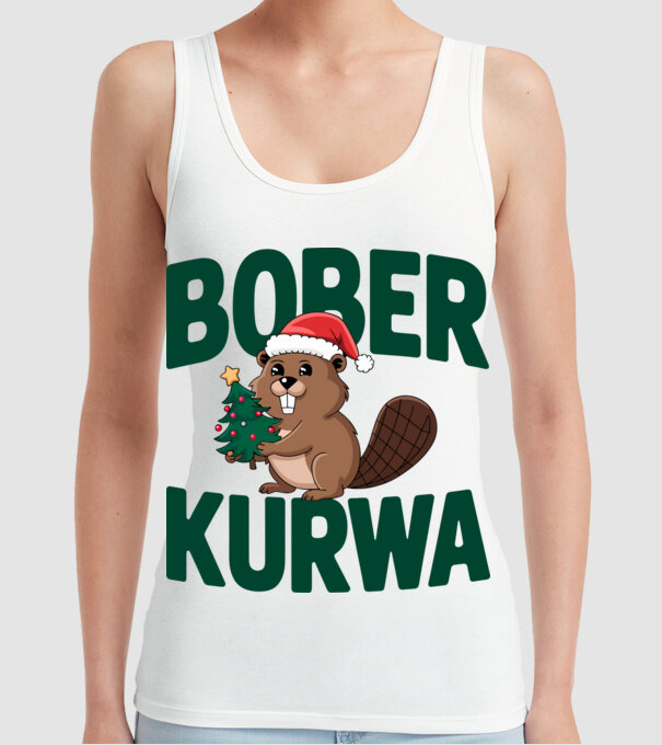 Bober kurwa xmas model alb pe tricou