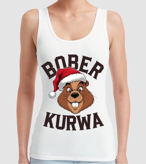 Bober kurwa xmas model alb pe tricou