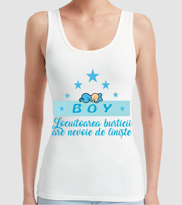 BOY- Locuitorul burticii are nevoie liniște model alb pe tricou