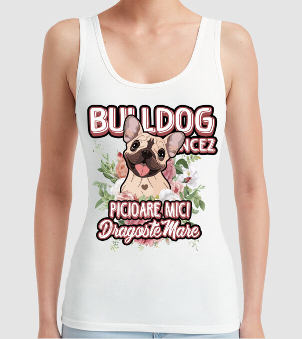 Bulldog francez picioare mici dragoste mare model alb pe tricou