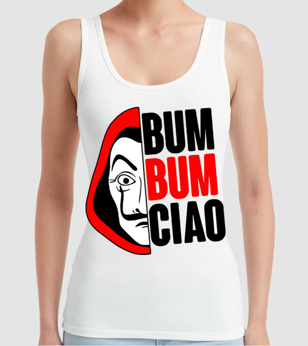 bumbum ciao money heist model alb pe tricou