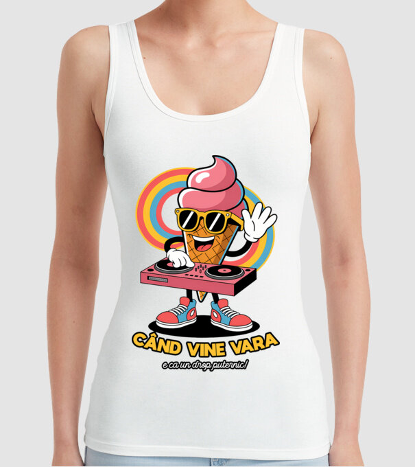 Când vine vara, e ca un drop puternic! model alb pe tricou