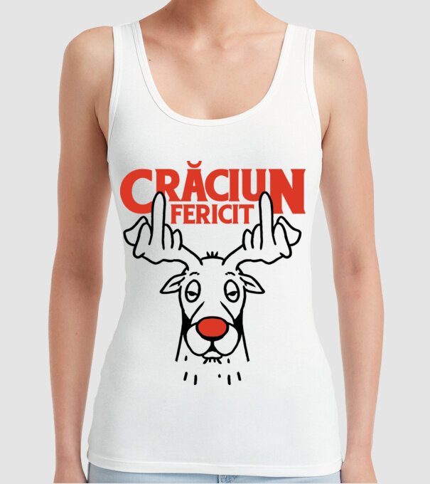 Căprioară de Crăciun antisocială model alb pe tricou