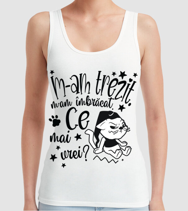 Ce mai vrei? model alb pe tricou
