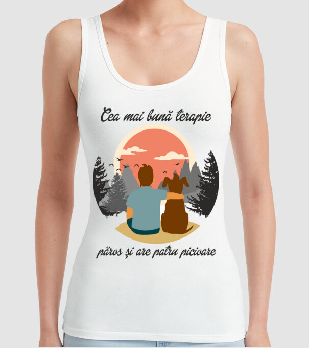 cea mai bună terapie - păros și are patru picioare model alb pe tricou